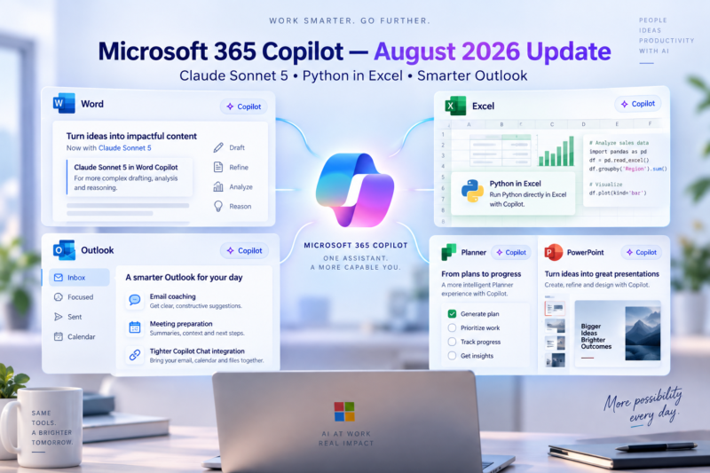 Microsoft 365 Copilot’s August 2026 Update: Claude Sonnet 5, Python in Excel, and a Smarter Outlook